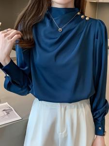 Блузка с драпировкой и пуговицами, женская блузка Doux Belle, цвет Blue