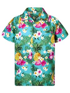 Рубашка на пуговицах классического кроя King Kameha Pineapple Flowers, бирюзовый