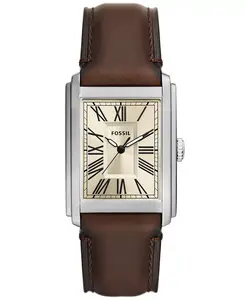 Мужские часы Carraway с тремя стрелками, коричневые кожаные, 30 мм Fossil, коричневый