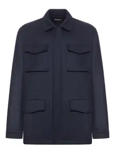 Кашемировое пальто с карманами-клапанами Kiton, синий