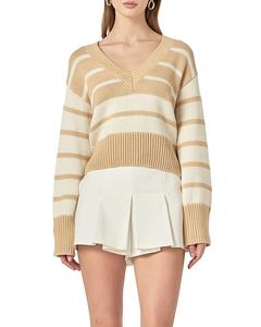 Женский полосатый свитер с V-образным вырезом English Factory, мультиколор