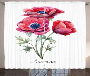 Штора в деревенском стиле Ветреница от ABAKUHAUS, винтажный цветочный букет, присборенная тесьма для спальни с петлями и крючками, 280 x 225 см, цвет: шалфейно-зеленый, темно-синий, красный Abakuhaus