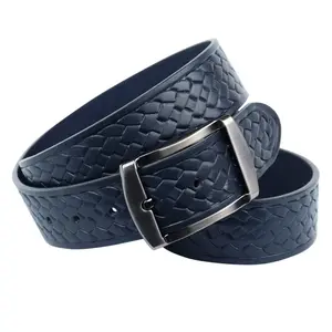 Ремень Anthoni Crown из натуральной кожи растительного дубления с плетеным тиснением, синий