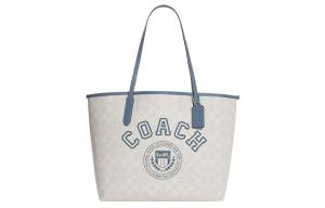 Городская искусственная кожа сумка-шоппер через плечо ручная большая размера женская меловая белая и индиго COACH