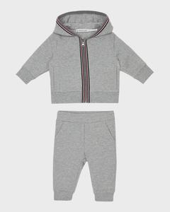 Комплект из двух частей: худи и спортивные штаны в три полоски для мальчика, размер 6M-3 Moncler, цвет Grey