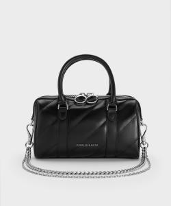 Боулинг-сумка Philomena Panel с цепочкой на ручке Charles & Keith, цвет Noir