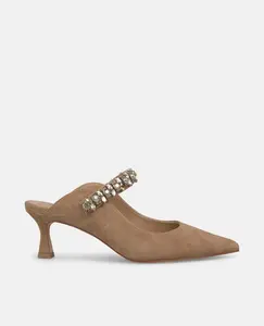 Женские туфли без задника с ремешком из страз и заостренным носком Alma en Pena, песочный
