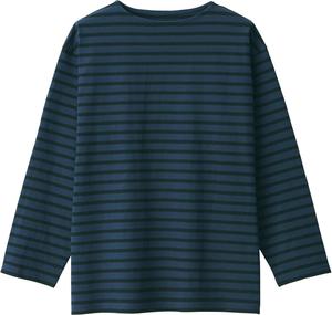 Мужская футболка MUJI с объемным вырезом-лодочкой и рукавом 3/4, из фактурной ткани, темно-синий