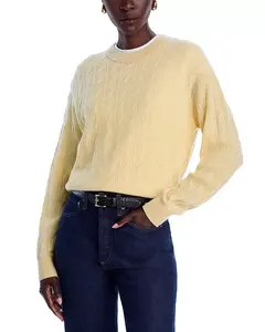 Кашемировый свитер с круглым вырезом в университетском стиле с кабельным рисунком Guest In Residence, желтый