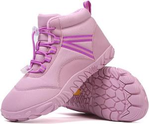 Женские и мужские ботинки для пеших прогулок, зимние, теплые, минималистичные, с широкой носочной частью, снежные ботинки, водонепроницаемые, противоскользящие, на подошве с нулевым перепадом, ботильоны Baxtayel, розовый