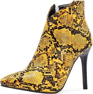 Женские модные ботильоны VOKLIN на высоком каблуке-шпильке с заостренным носком, боковой молнией и элегантным коротким дизайном, Yellow-Velvet Lined