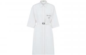 Хлопковое платье-рубашка с поясом FENDI, белый