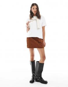 Мини-юбка из вельвета с карманами, потертая, бежевого цвета