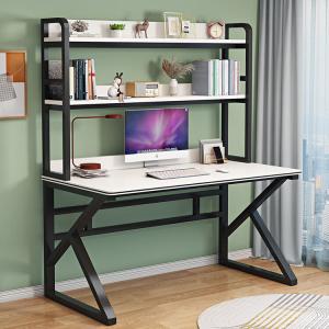 Компьютерный стол Xinmeikai 80x60 см, черная рама + белый полосатый, с полкой