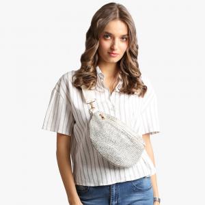 Сплошная вышитая поясная сумка через плечо FASHNZFAB, серебряный