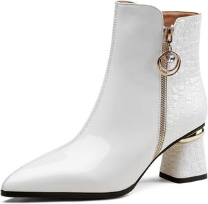 Женские ботильоны TinaCus с зауженным носком, ручной работы, с застежками-молниями, средним массивным каблуком, из лакированной кожи, модные, Beige