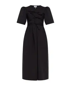 Платье из эластичного хлопка со бретелями средней длины. Ganni, черный