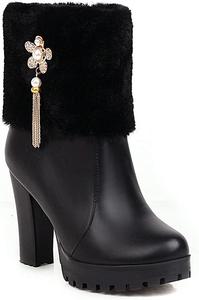 Женские ботильоны VOKLIN на платформе с высоким каблуком, с мехом, закругленным носом и боковой молнией, стильные короткие ботинки, Black-Velvet Lined