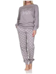 NORMANN Уютная пижама с длинными рукавами из трикотажа в горошек, песочного цвета