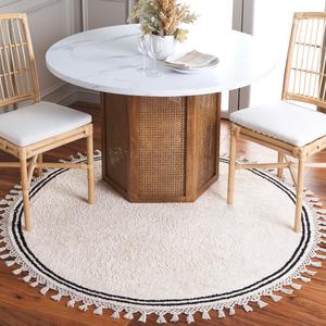 Ковер SAFAVIEH, 153 x 153 см, Easy Care Collection, Ivory, с ручной отделкой кистями, машинная стирка, идеально для помещений с высокой проходимостью в гостиной, спальне (ECR201A)