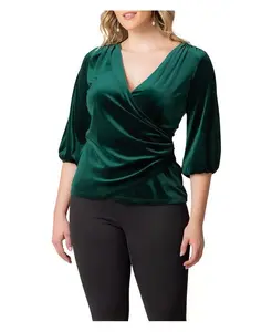 Топ Odette Velvet с имитацией запаха больших размеров Kiyonna, зеленый