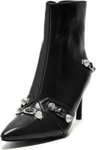 Женские ботильоны XYD с среднем каблуком, стильные с заклепками и пряжкой, с острым закрытым носком и боковой молнией, обувь для осени и зимы, Black