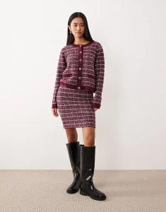 Мини-юбка Vila boucle в клетку, трикотажная, бордового цвета