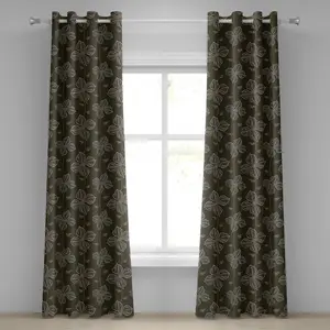 Штора на люверсах ABAKUHAUS "Цветы", декоративная композиция с распускающимися лепестками цветов, рисунок в стиле каракули, двухпанельные декоративные шторы, 280 см x 245 см, серо-голубой, оранжево-коричневый, умбра Abakuhaus