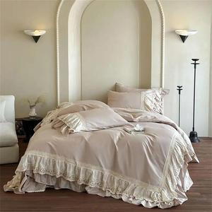 YUSIWOAL Комплект постельного белья King хлопок 600Tc кружевное покрывало с рюшами юбка для кровати Color 2