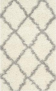 Ковер SAFAVIEH, 69 x 122 см, Dallas Shag Collection, Ivory & Grey, узор Trellis, без линьки и прост в уходе, толщина 3,8 см, идеален для помещений с высокой проходимостью: прихожая, гостиная, спальня (SGD257F)