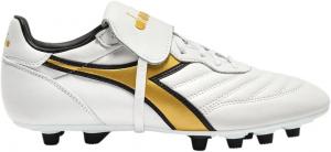 Футбольные бутсы Diadora Brasil OG LT T MDPU для мужчин - ультра-мягкая кожа, водоотталкивающая, подошва для твердого грунта, съемная стелька, белый/золотой
