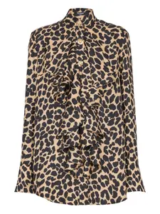 Рубашка с оборками и леопардовым принтом BALMAIN, нейтральный