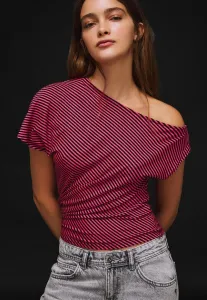 Асимметричная футболка с коротким рукавом и принтом Bershka, Pink