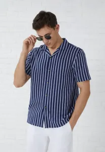 Рубашка из смеси льна Pier One, Dark Blue/White