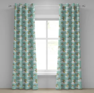 Штора с люверсами Ангел от ABAKUHAUS, Ангелы, играющие на арфе в небе, облака, мифический, народная лира, народная музыка, оркестр, радость, декоративные двухпанельные шторы, 280 см x 225 см, земляно-желтый, цвет морской пены Abakuhaus