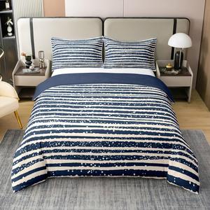 Erosebridal Синий полосатый комплект постельного белья из 100% хлопка с геометрическим принтом в морском стиле, Z Navy Blue
