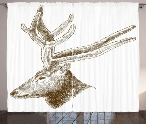 Штора ABAKUHAUS Дикая охота в деревенском стиле, гравюра с изображением диких животных, универсальная ленточная штора для гостиной с петлями и крючками, 280 x 245 см, бежевый, сепия и белый Abakuhaus