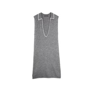 ELLE Женское платье без рукавов Medium серое с V-образным вырезом средней длины