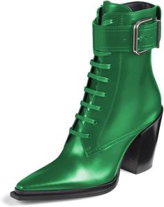 Женские ботильоны YDN с пряжкой, шнуровкой, массивным средним каблуком, заостренным носком и боковой молнией, обувь для вечеринок, выпускного и работы, размеры US 4-16, Sea Green