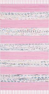 SAFAVIEH Montauk Collection ковер, 77 x 122 см, Ivory & Light Pink, ручной работы, полосатый с бахромой, хлопковый, идеален для помещений с высокой проходимостью: прихожая, гостиная, спальня (MTK720E)