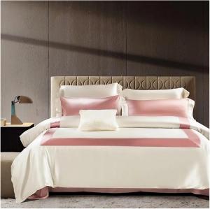 Generic Комплект постельного белья из шелка тутового дерева белый с кружевом Pink