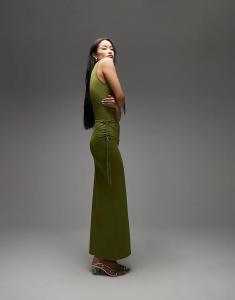 Юбка макси из полиамида с завязками на талии, облегающая, оливкового цвета от ASOS DESIGN