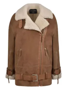 Куртка из овчины с поясом CHRISTINA CRAWFORD, коричневый