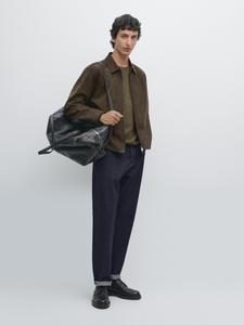 Куртка из кожи наппа на молнии Massimo Dutti, зеленый