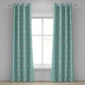 Штора ABAKUHAUS с люверсами в виде якоря, морская тематика с повторяющимся рисунком в виде чайок и спасательных кругов, декоративная, двухпанельная, 280 см x 175 см, цвет морской пены лососевый с белым