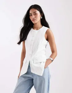 Кремовый полосатый жилет с высоким воротником River Island