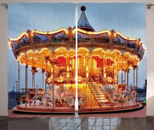 Штора ABAKUHAUS в ирландском деревенском стиле, винтажная, Веселый аттракцион на ярмарке, универсальная, для гостиной, с петлями и крючками, 280 x 175 см, цвет: бархатцы и сине-серый Abakuhaus