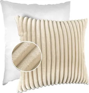 Декоративная подушка LILLI BIG CORD велюровая на молнии 60x60 см однотонная кремовая диванная подушка, простая в уходе ANRO Trade GmbH