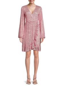 Мини-платье с запахом и пайетками Bebe, цвет Rose