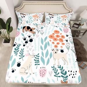 Erosebridal Комплект постельного белья Kawaii Dog с милыми собачками, сердечками, листьями и цветами, Dog-2